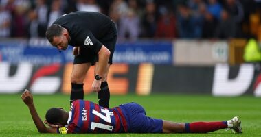 Alexander Isak was forced off at half-time in Sunday's win at Wolves with an eye complaint