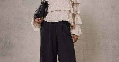 A soft, high-necked chiffon blouse is a great way to try the boho trend, such as this one from Mint Velvet