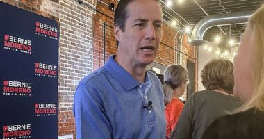 Republican Senate candidate Bernie Moreno at a campaign stop in August. The GOP nominee and Trump ally is facing backlash for his comments at a town hall last week on women over 50 and abortion
