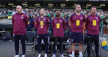 England interim head coach Lee Carsley (pictured, far left) followed through his vow not to sing the national anthem on Saturday night