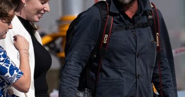 Angela Rayner chats with Simon Walker who has been given the title of Chief Photographer to the Deputy PM and Ministry of Housing, Communities and Local Government on August 27