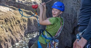 Rookie climber Aden Thurlow scaled two sea stacks, the Am Buachaillie and the Old Man of Stoer