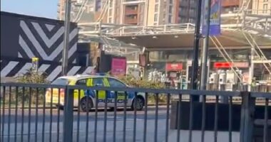 Police at the East Croydon station after a suspicious package was found there