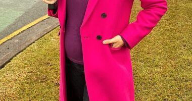 Heavily pregnant Channel Nine newsreader Mia Glover, 35, (pictured) found herself in an awkward moment live on television as she celebrated her maternity leave at a crime scene