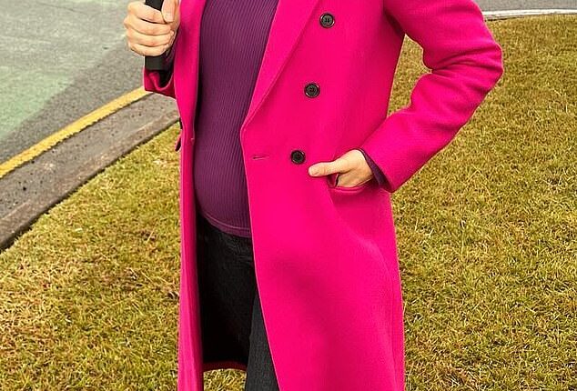 Heavily pregnant Channel Nine newsreader Mia Glover, 35, (pictured) found herself in an awkward moment live on television as she celebrated her maternity leave at a crime scene