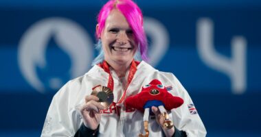 Pregnant Jodie Grinham clinches para-archery bronze against British team-mate Phoebe Paterson Pine