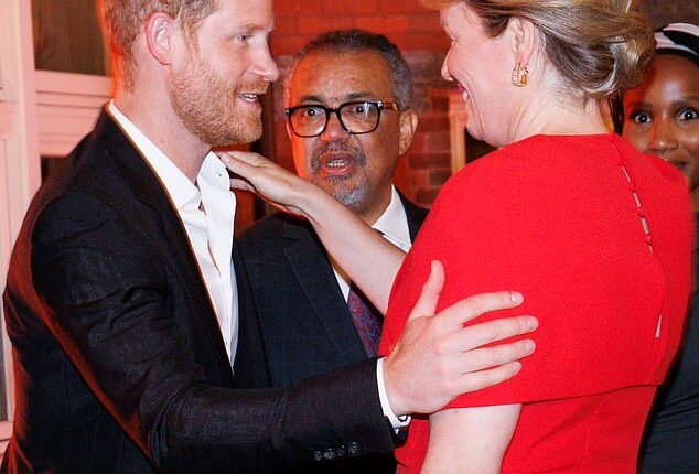Prince Harry was pictured warmly embracing Queen Mathilde of Belgium at an event in New York on Sunday