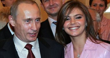 Alina Kabaeva, 41, pictured left, reportedly has two sons, aged nine and five, with the Russian ruler Vladimir Putin