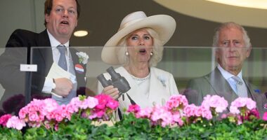 Pictured: Tom Parker Bowles with his stepfather King Charles and mother Queen Camilla at Royal Ascot in June 2023