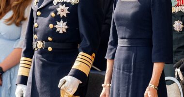 Queen Mary looked solemn during the emotional day, which honours people who have been sent on a mission by Denmark