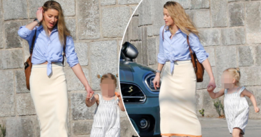 Rare public sighting of Amber Heard and daughter Oonagh Paige in Spain