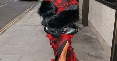 Rita Ora put on a leggy display as she wandered around London in her own Primark clothes on Monday
