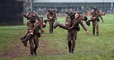 Recruits undergoing training for the Royal Marines in Lympstone.  Long-established mission rehearsals such as 'Final Thrust' and 'Violent Entry' have been deemed inappropriate for millennials because of the potential innuendos