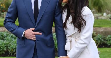Harry and Meghan Markle attend a photo call at Kensington Palace to mark their engagement