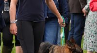 Pictured: Savannah Phillips seen with her German Shepherd after they won a rosette in a dog agility contest