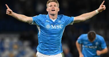 Scott McTominay scored his first Napoli goal in Thursday's 5-0 Coppa Italia win over Palermo