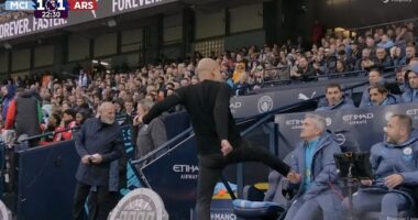 Man City boss Pep Guardiola furiously kicked a chair after Arsenal's equaliser at the Etihad