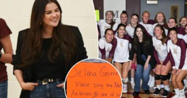Selena Gomez surprises Colorado high school volleyball team who pleaded she sing national anthem in Telluride
