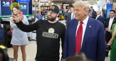 Republican presidential nominee former President Donald Trump visits Sprankle's Neighborhood Market in Kittanning, Pa., Monday, Sept. 23, 2024. The survey from JCNF found small business owners far prefer Trump to VP Harris when it comes to creating opportunity