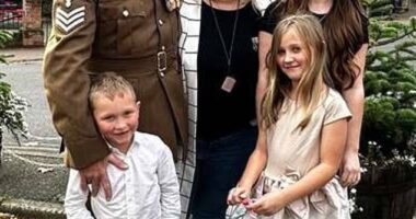 Soldier Christian Mowbray, pictured with his wife Becky and their three children, was told he might have to forgo his dream holiday after his young son Loki Skywalker Mowbray was denied a passport over copyright concerns
