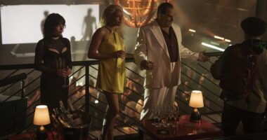 Cristin Milioti, Carmen Ejogo, and Colin Farrell in The Penguin.