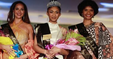 Manshika Prasad, 24, (centre) was crowned Miss Fiji on August 30 after securing her title with a 4-3 vote from pageant judges. But the Miss Universe Fiji (MUF) competition, in a statement reviewed by MailOnline, has said a 'controversial decision' by judges at the finalists' event resulted in Prasad being 'incorrectly awarded' the crown