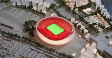 The first designs of a new Old Trafford were revealed at a Labour party conference on Monday