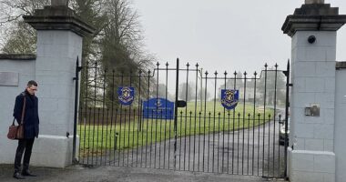 Pictured: Former history and German teacher Enoch Burke outside Wilson's Hospital School following his dismissal