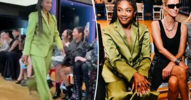 Tiffany Haddish walks the runway at Monse during NYFW on Kathy Hilton's dare