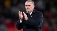 Tottenham boss Ange Postecoglou pictured applauding after his team beat Man United 3-0