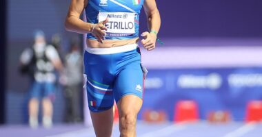 Trans runner Valentina Petrillo of Italy competes in the women's 400m in class T12 on day five of the Paris 2024 Summer Paralympic Games. Petrillo is a biological man who identifies as a woman