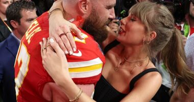 As Travis Kelce has been forced to furiously deny his relationship with Taylor Swift is a scam, MailOnline takes a look at stars who have admitted to having showmances (Taylor and Travis pictured in February)