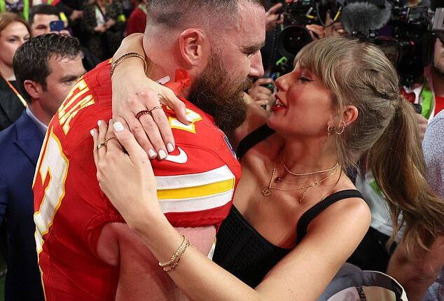 As Travis Kelce has been forced to furiously deny his relationship with Taylor Swift is a scam, MailOnline takes a look at stars who have admitted to having showmances (Taylor and Travis pictured in February)