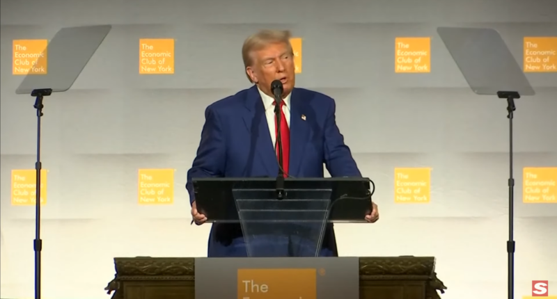 Donald Trump giving a speech.