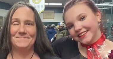 Isabelle Vezina-Dykema, 14, right, from Winooski near Burlington is seen alongside her mother Heather Miller before taking her own life on September 15