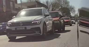 In the footage shared on Reddit on Monday, a red Ford Escape is seen rear-ending a Volkswagen Tiguan