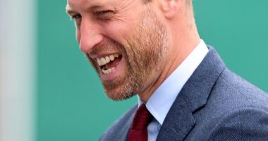 The Prince was beaming as he arrived in South Wales today