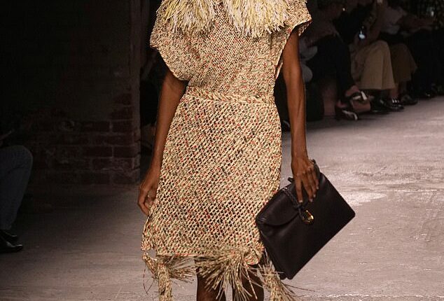 The models were seen strutting their stuff today in the bizarre headgear during the Bottega Veneta collection show for Womenswear Spring/Summer 2025