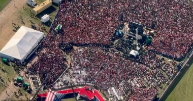 Video showed throngs of people decked in pro-Trump merchandise gathering around a stage as an American flag waved in the air