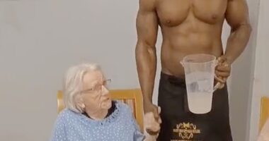 The butler was very popular with the ladies, with one of the residents, named Betty, holding his hand as he poured her some lemonade