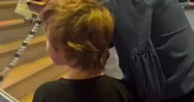 Alex Jones took her seven-year-old son Teddy to work with her at BBC Broadcasting House on Tuesday, as she admitted she struggles with 'mum guilt'