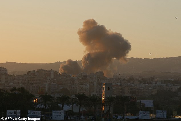 Smoke rises from the site of an Israeli airstrike that targeted the southern Lebanese village of Ain Baal on October 3, 2024