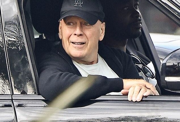 Bruce Willis, 69, smiled during a Sunday drive in Studio City, California, as the actor continues his health battle with aphasia and dementia