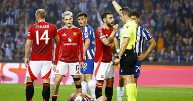 Bruno Fernandes was shown his second red card in two games in United's 3-3 draw with Porto