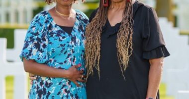 Novelist Nadifa Mohamed presents Churchill: Britain's Secret Apartheid. Pictured with Nancy Adkins, whose uncle was killed during violence in Lancashire during the war