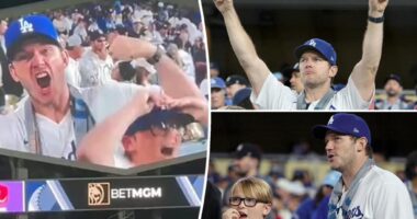 Chris Pratt makes rare outing with son Jack, 12, at Dodgers vs. Yankees game
