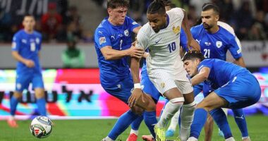 Christopher Nkunku shrugged three defenders off to put France 2-1 up against Israel