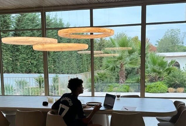 Cristiano Ronaldo Jr wore Man United star Alejandro Garnacho's shirt while doing homework