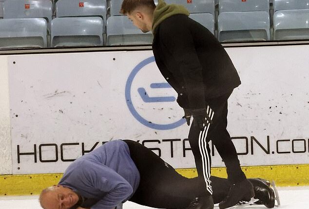 Dancing On Ice star Sir Steve Redgrave donned his skates and took to the rink for the very first time this week - but it looks like training got off to a slippery start
