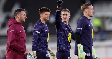 Goalkeeper Dean Henderson (2nd right) started his first game for England against Finland